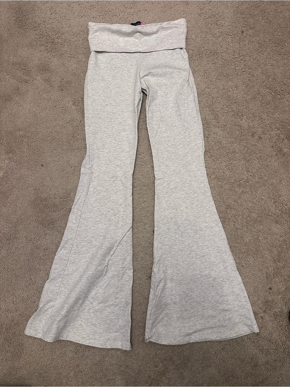 Edikted Light Gray Fold-Over Waist Flare Leggings